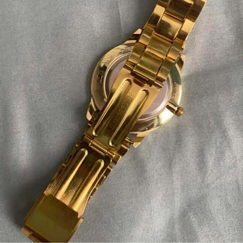 New Luxury Gold Unisex Minimalist Round Pointer Quartz Made Chain Link Watch - Picture 6 of 16